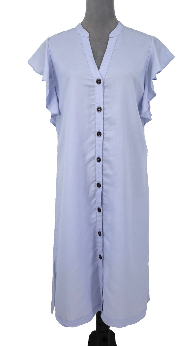 Ann Taylor Dress Womens Medium Blue Lavender Chambray Ruffle Sleeve Missing Belt